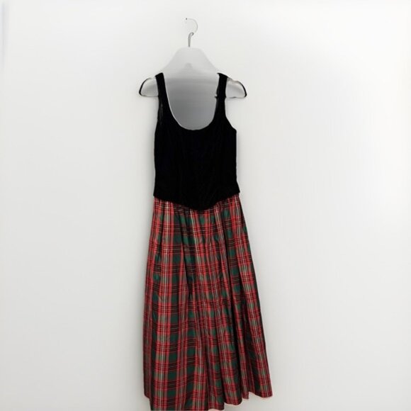 Vintage Scott McClintock Dress Women's 12 Black Velvet Tartan Plaid Holiday Maxi - Picture 1 of 13